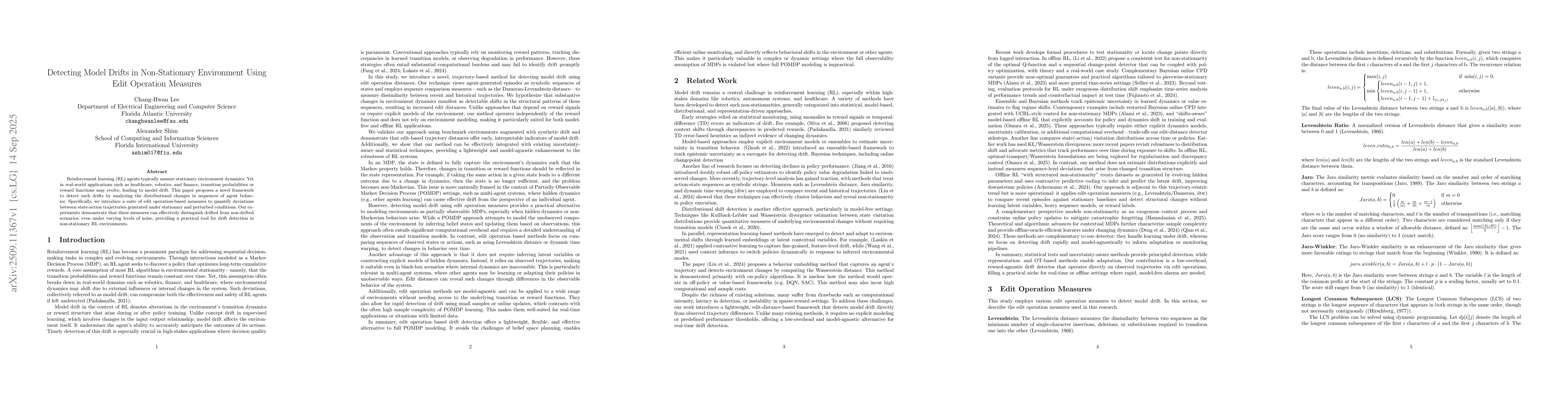 Thumbnail for Detecting Model Drifts in Non-Stationary Environment Using Edit
  Operation Measures