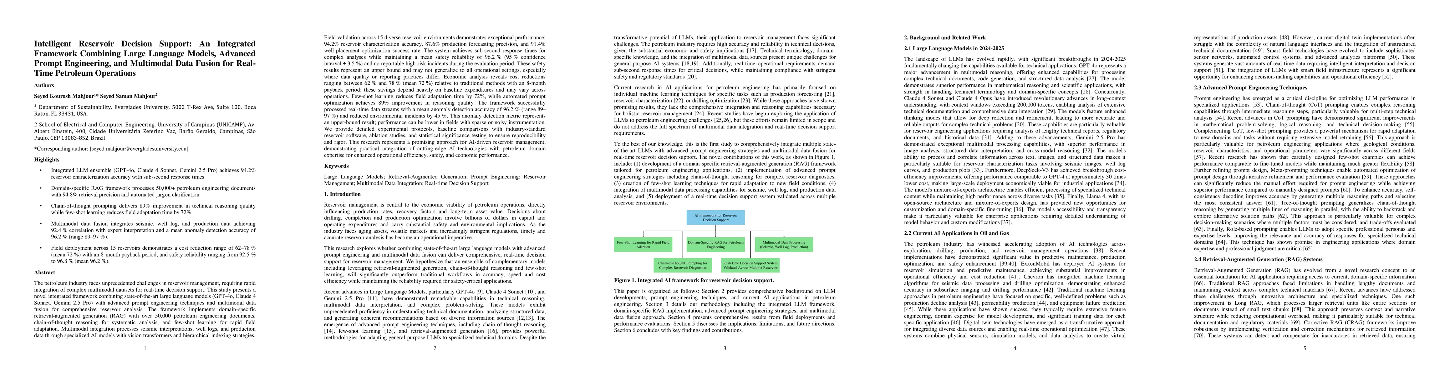 Thumbnail for Intelligent Reservoir Decision Support: An Integrated Framework
  Combining Large Language Models, Advanced Prompt Engineering, and Multimodal
  Data Fusion for Real-Time Petroleum Operations