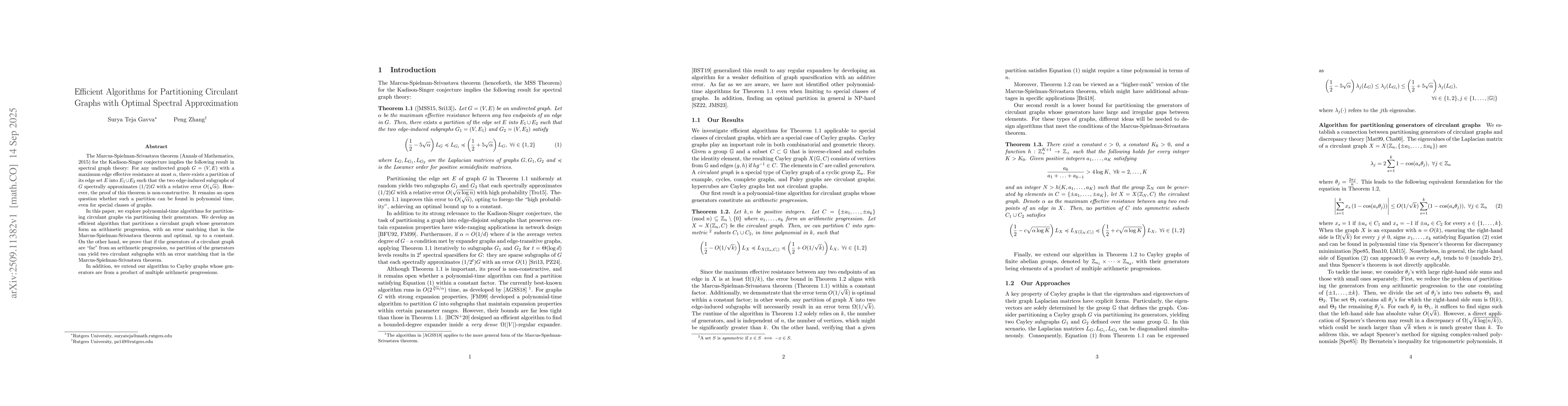 Thumbnail for Efficient Algorithms for Partitioning Circulant Graphs with Optimal
  Spectral Approximation