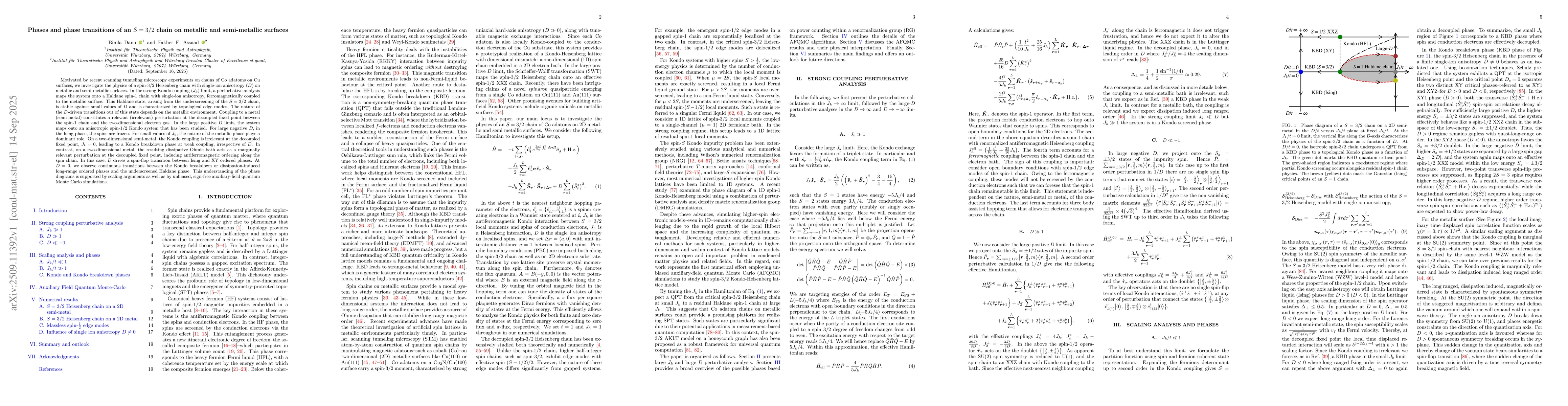 Thumbnail for Phases and phase transitions of an $S=3/2$ chain on metallic and
  semi-metallic surfaces