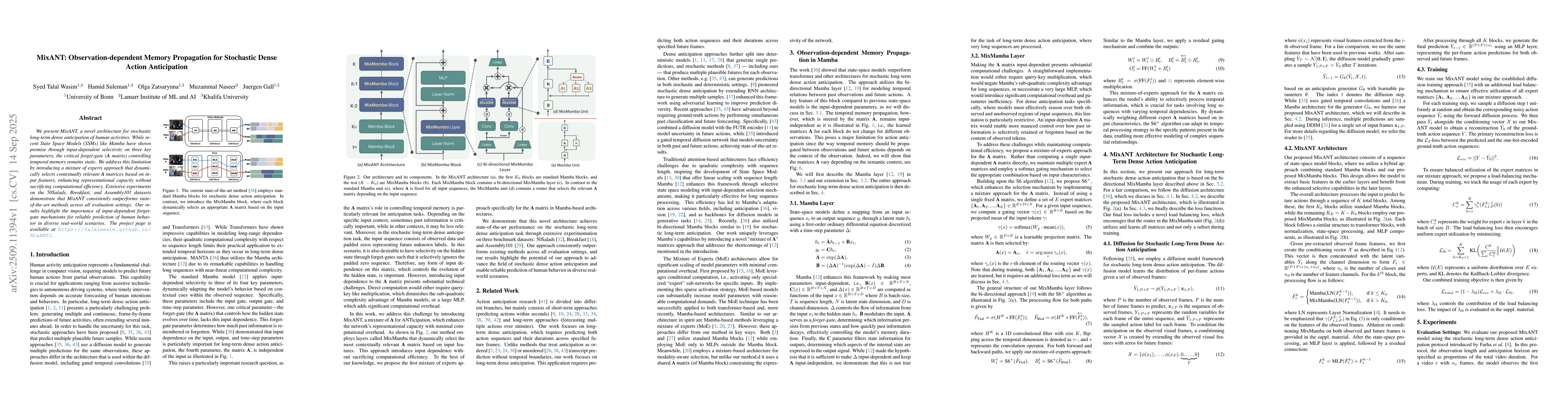 Thumbnail for MixANT: Observation-dependent Memory Propagation for Stochastic Dense
  Action Anticipation