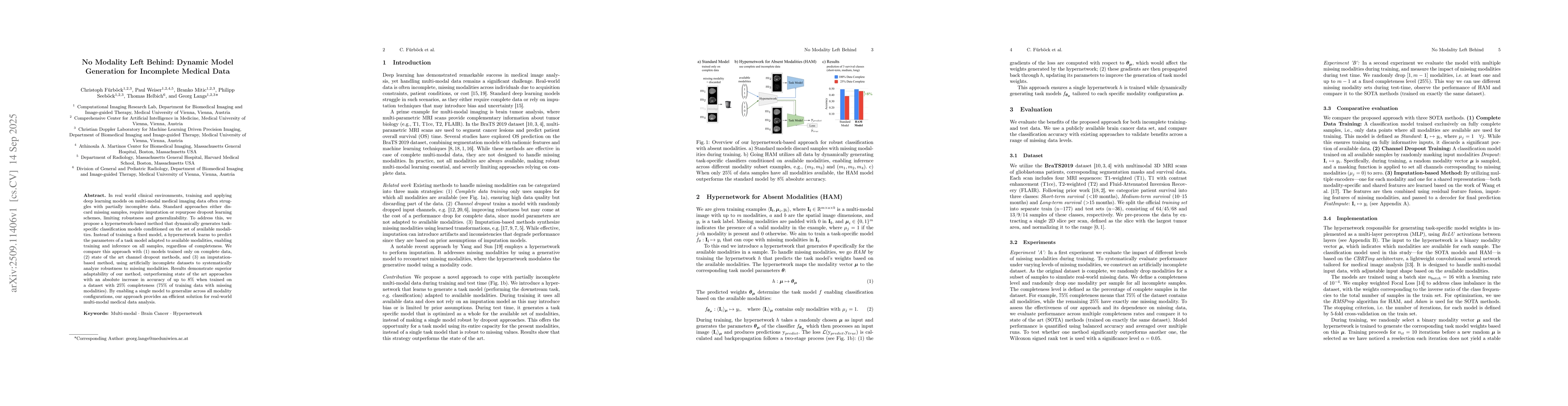 Thumbnail for No Modality Left Behind: Dynamic Model Generation for Incomplete Medical
  Data