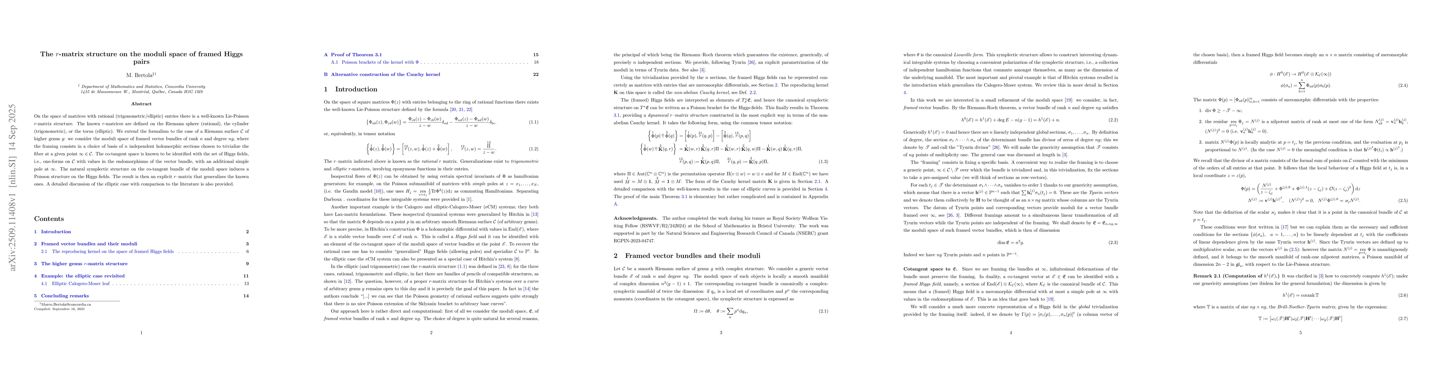 Thumbnail for The $r$-matrix structure on the moduli space of framed Higgs pairs