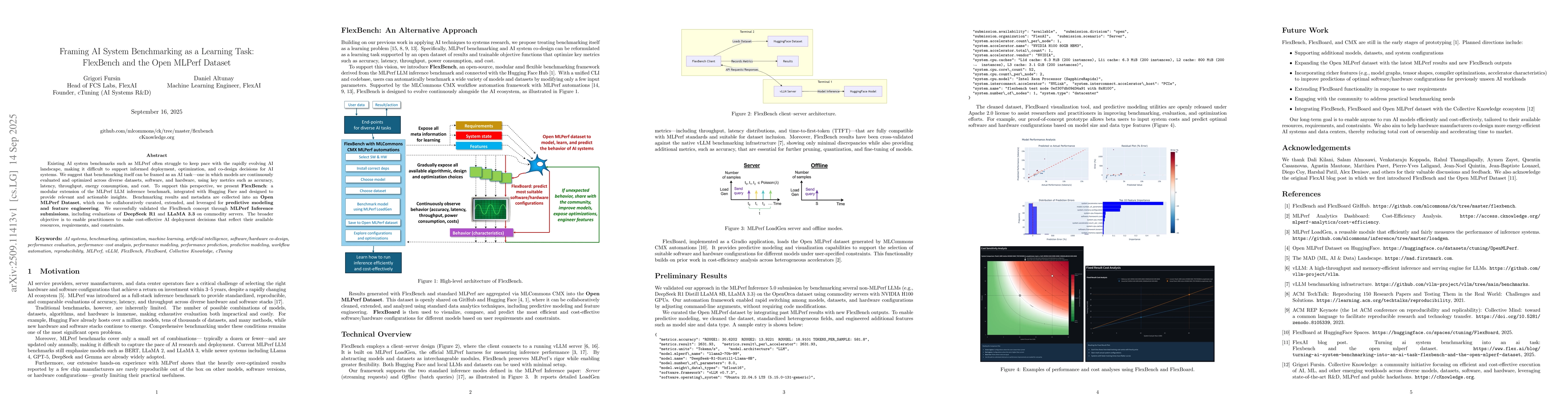 Thumbnail for Framing AI System Benchmarking as a Learning Task: FlexBench and the
  Open MLPerf Dataset