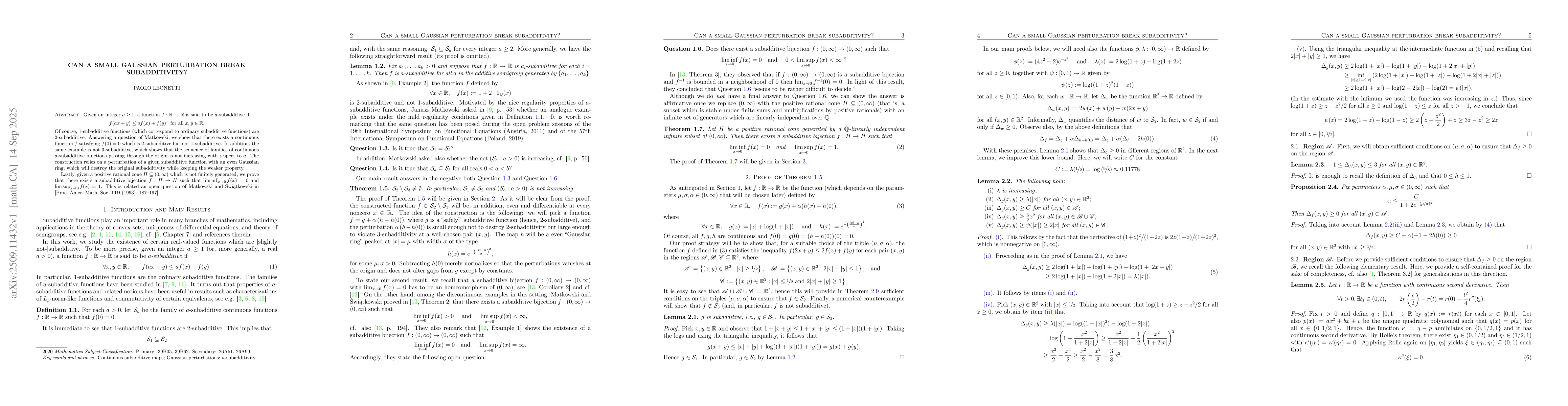 Thumbnail for Can a small Gaussian perturbation break subadditivity?