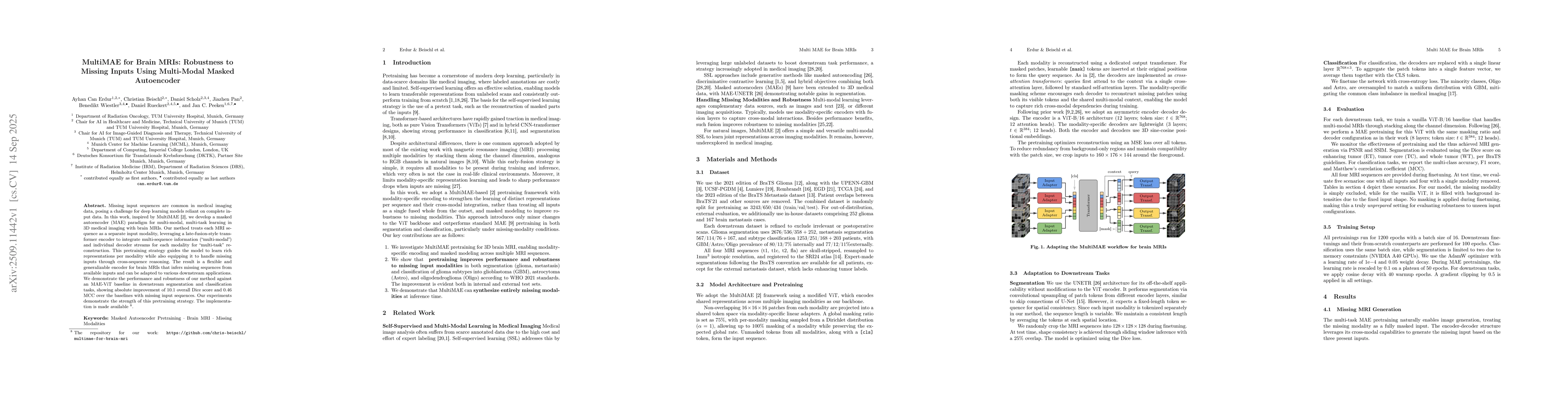 Thumbnail for MultiMAE for Brain MRIs: Robustness to Missing Inputs Using Multi-Modal
  Masked Autoencoder