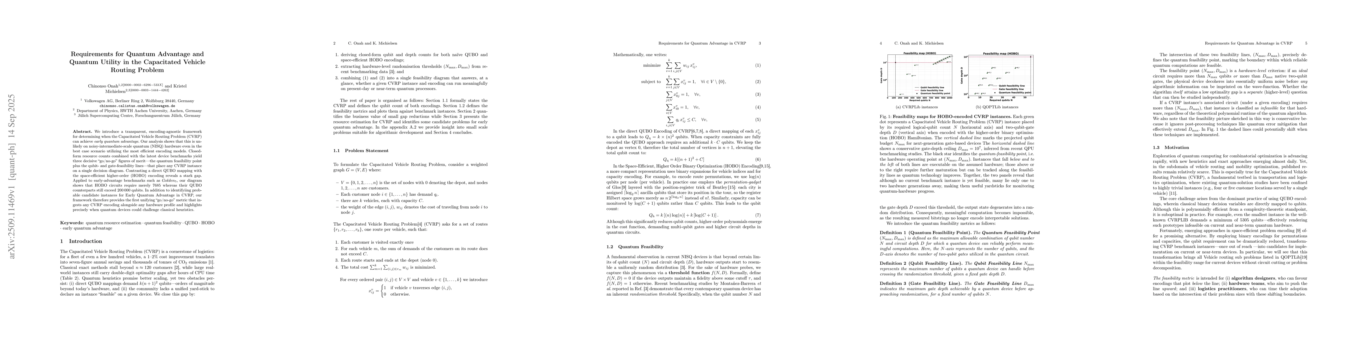 Thumbnail for Requirements for Early Quantum Advantage and Quantum Utility in the
  Capacitated Vehicle Routing Problem