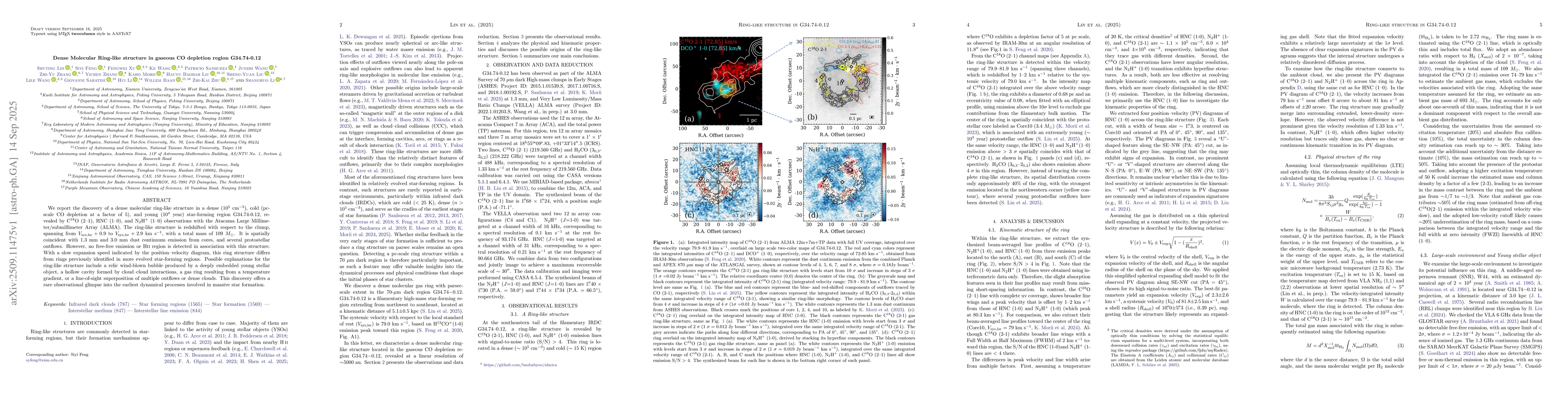 Thumbnail for Dense Molecular Ring-like structure in gaseous CO depletion region
  G34.74-0.12