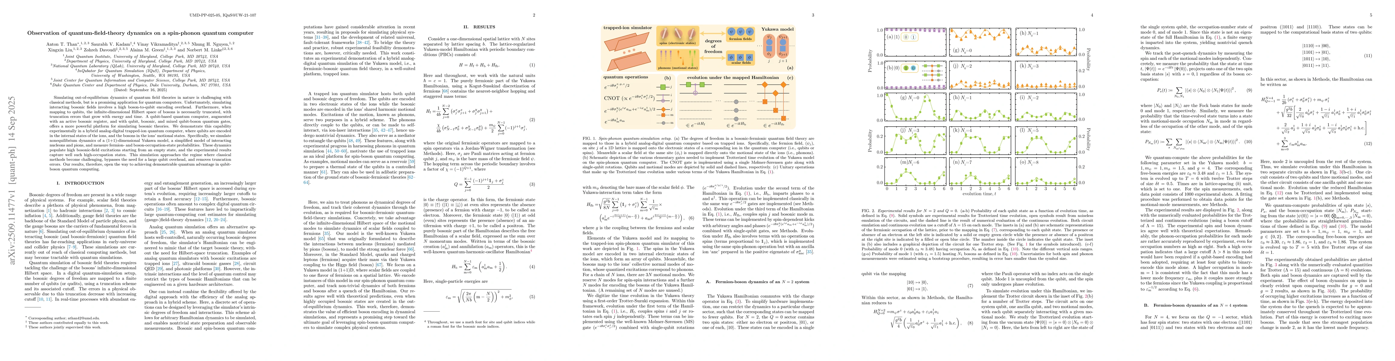 Thumbnail for Observation of quantum-field-theory dynamics on a spin-phonon quantum
  computer