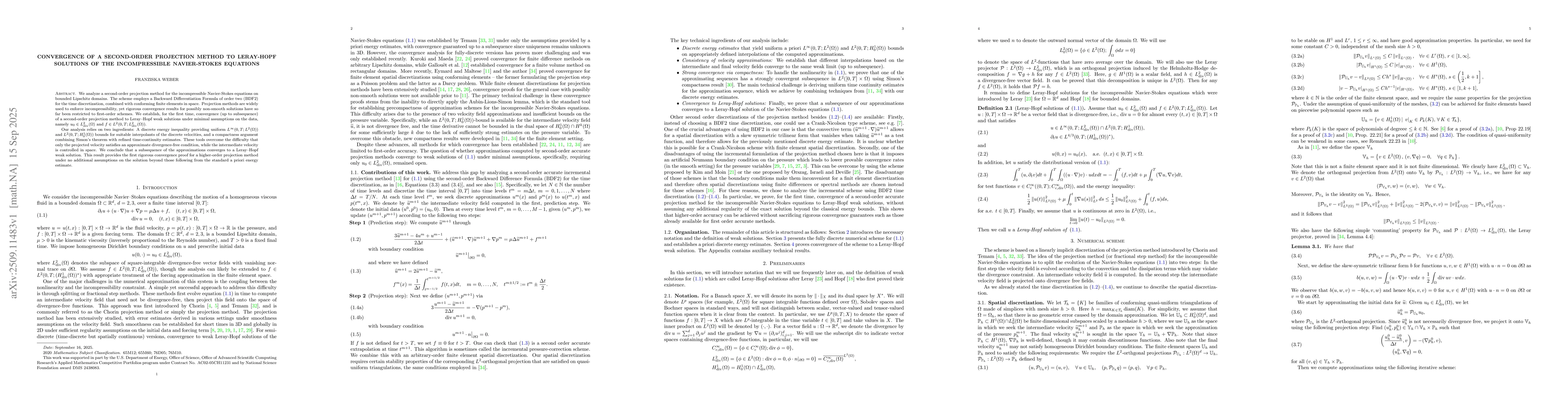 Thumbnail for Convergence of a Second-Order Projection Method to Leray-Hopf Solutions
  of the Incompressible Navier-Stokes Equations