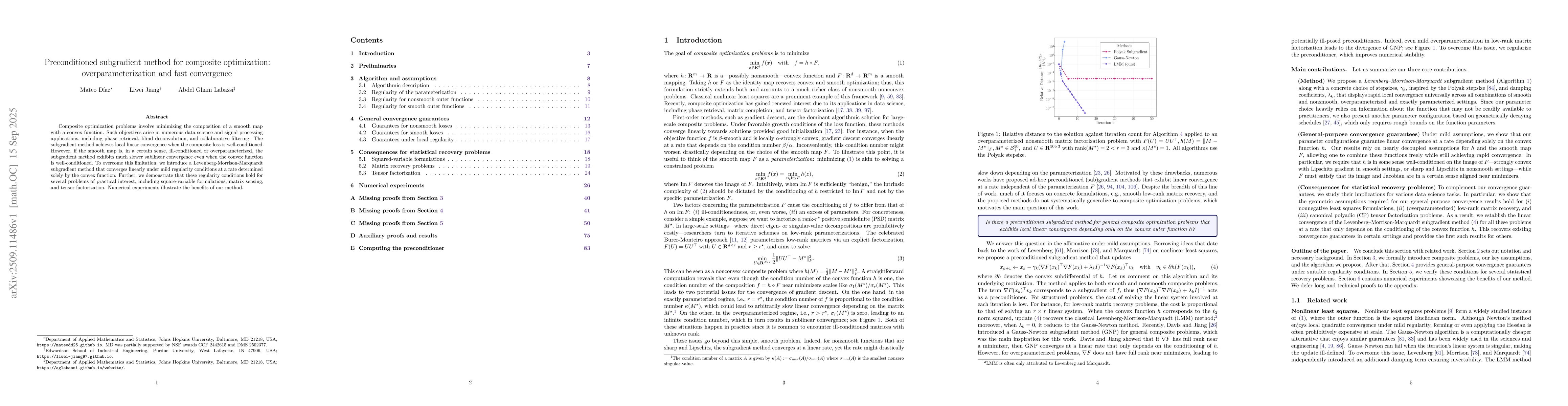 Thumbnail for Preconditioned subgradient method for composite optimization:
  overparameterization and fast convergence