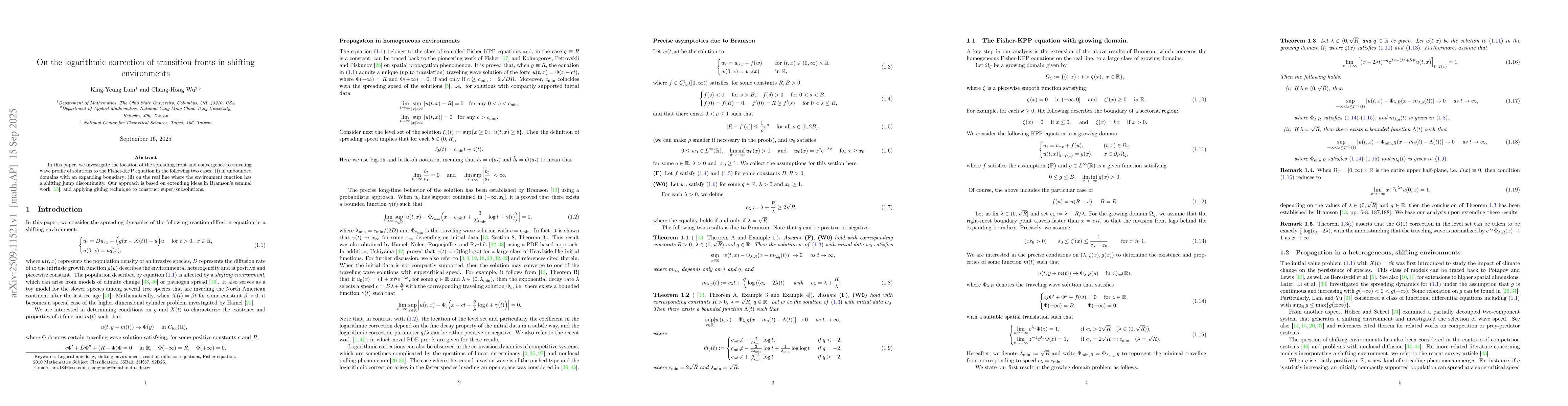 Thumbnail for On the logarithmic correction of transition fronts in shifting
  environments