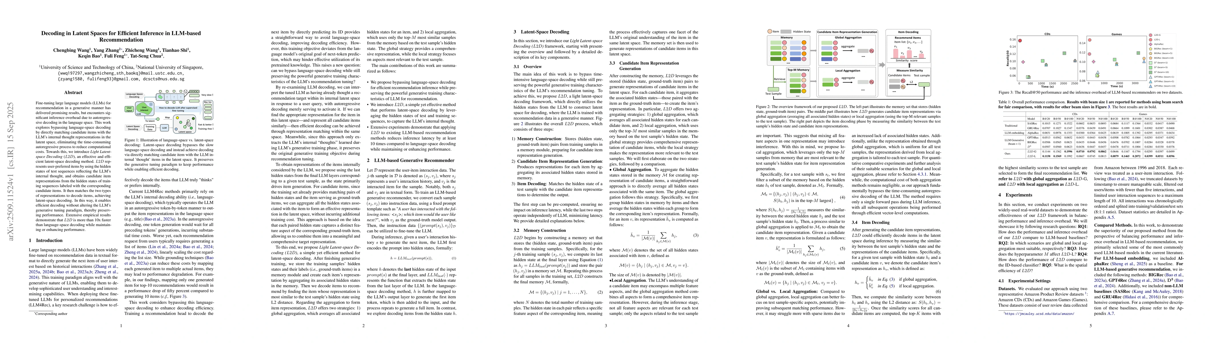 Thumbnail for Decoding in Latent Spaces for Efficient Inference in LLM-based
  Recommendation