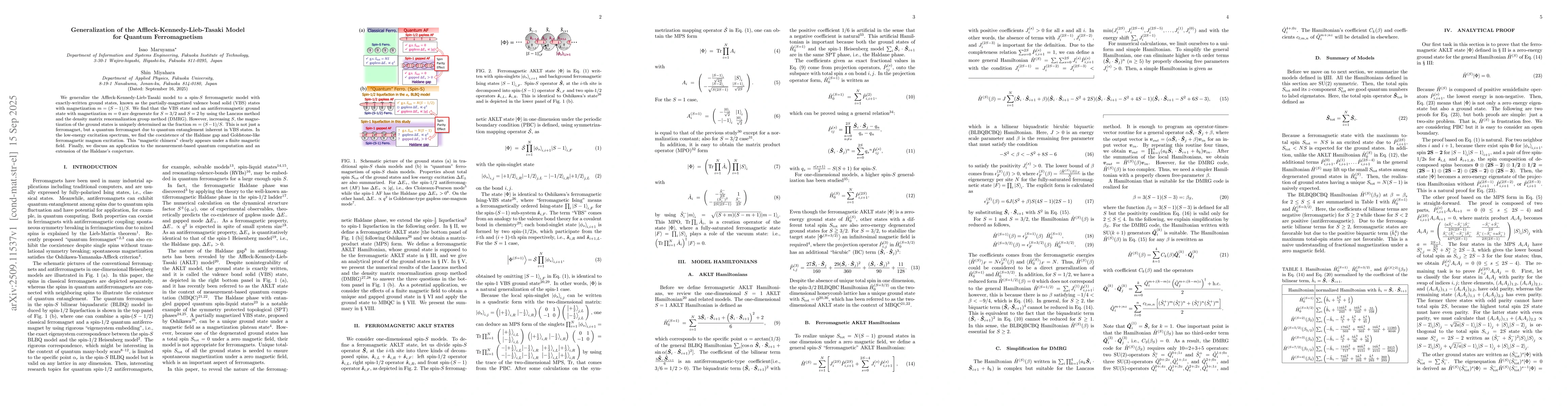 Thumbnail for Generalization of the Affleck-Kennedy-Lieb-Tasaki Model for Quantum
  Ferromagnetism