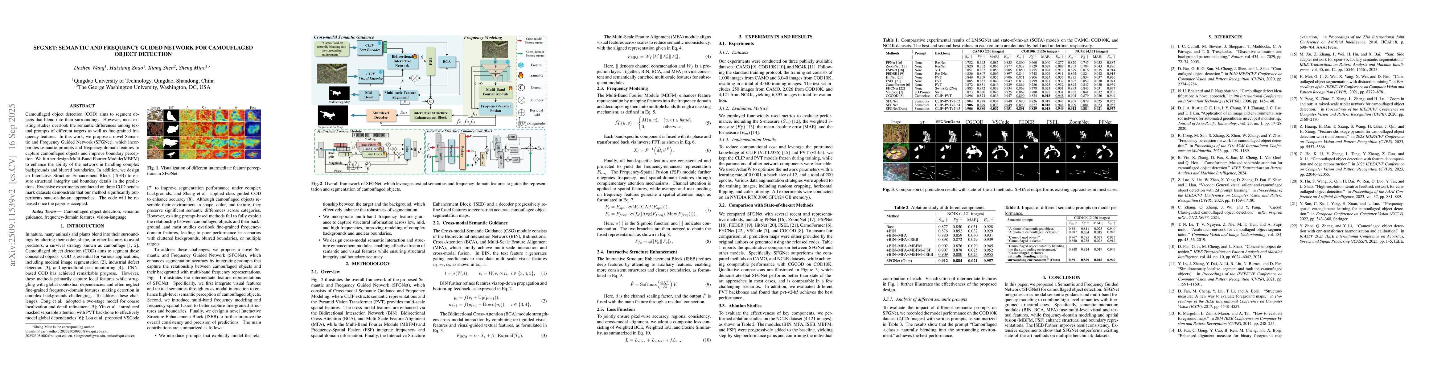 Thumbnail for SFGNet: Semantic and Frequency Guided Network for Camouflaged Object
  Detection
