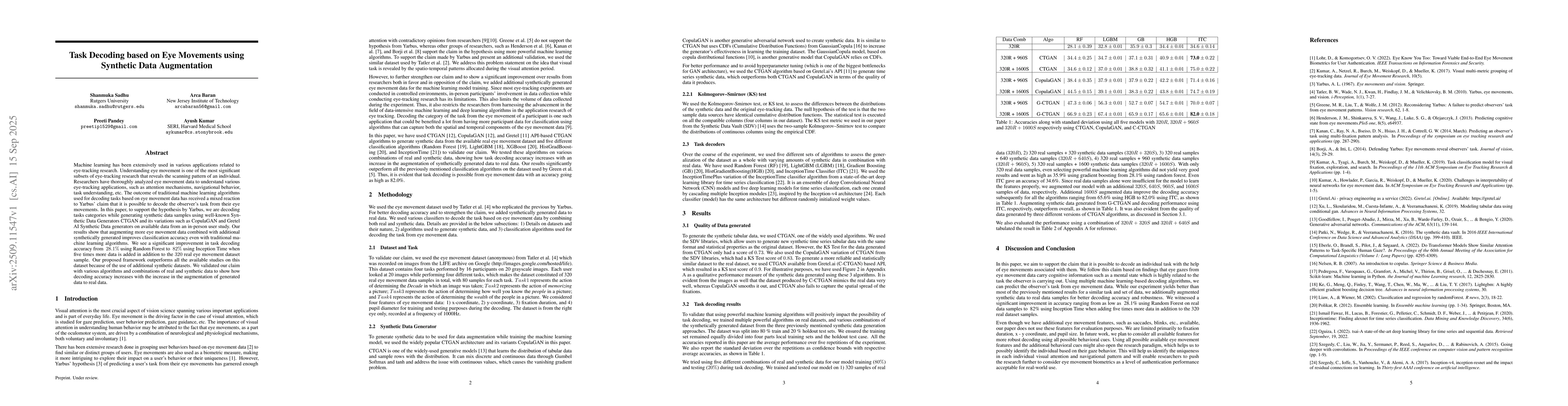 Thumbnail for Task Decoding based on Eye Movements using Synthetic Data Augmentation