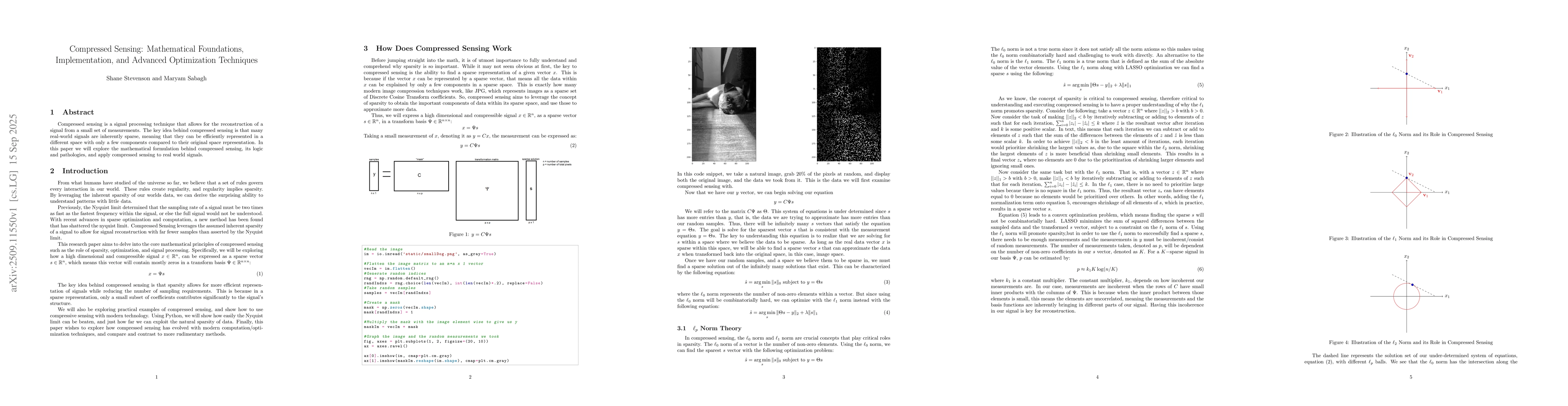 Thumbnail for Compressed Sensing: Mathematical Foundations, Implementation, and
  Advanced Optimization Techniques