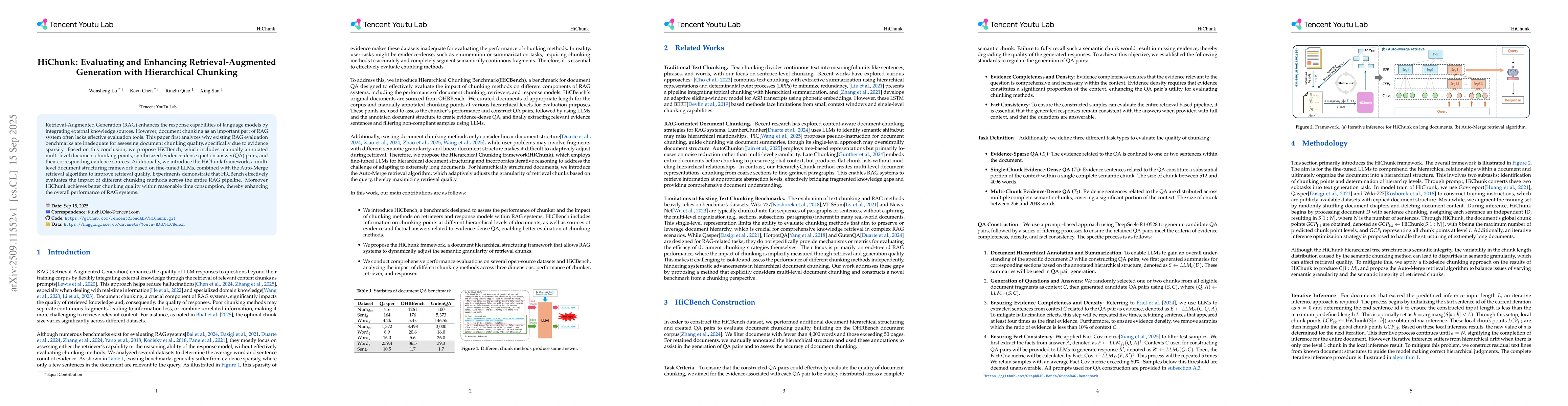 Thumbnail for HiChunk: Evaluating and Enhancing Retrieval-Augmented Generation with
  Hierarchical Chunking