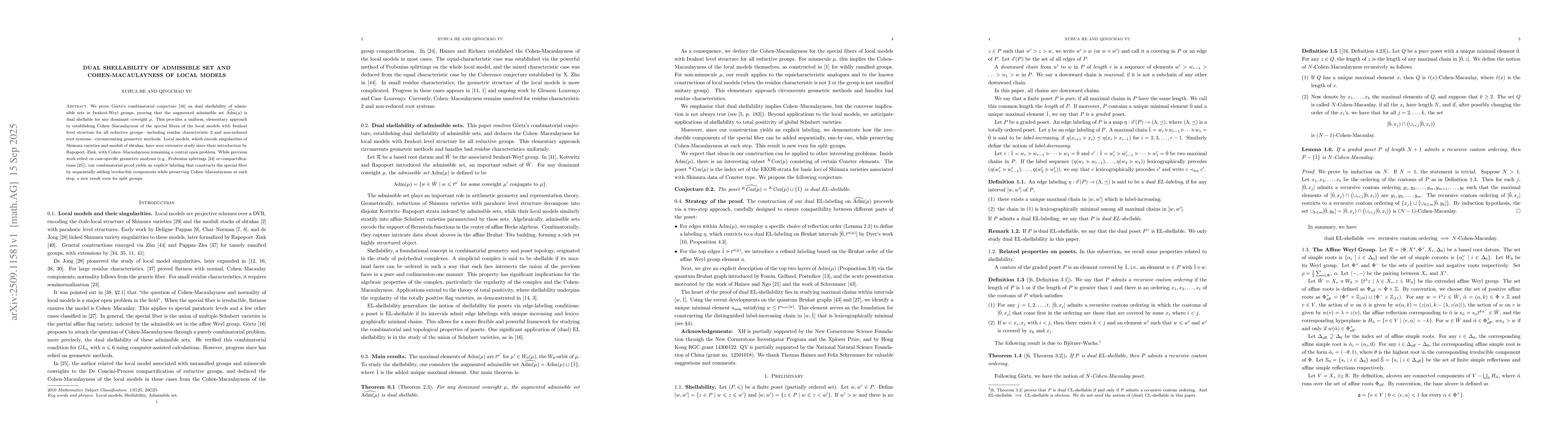 Thumbnail for Dual Shellability of Admissible Set and Cohen-Macaulayness of Local
  Models