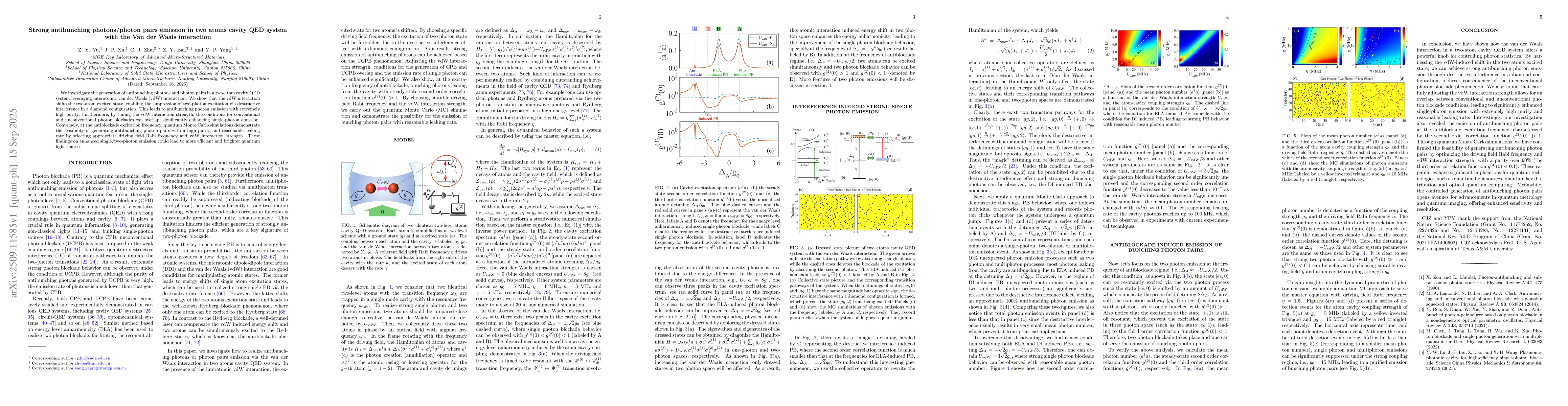 Thumbnail for Strong antibunching photons/photon pairs emission in two atoms cavity
  QED system with the Van der Waals interaction