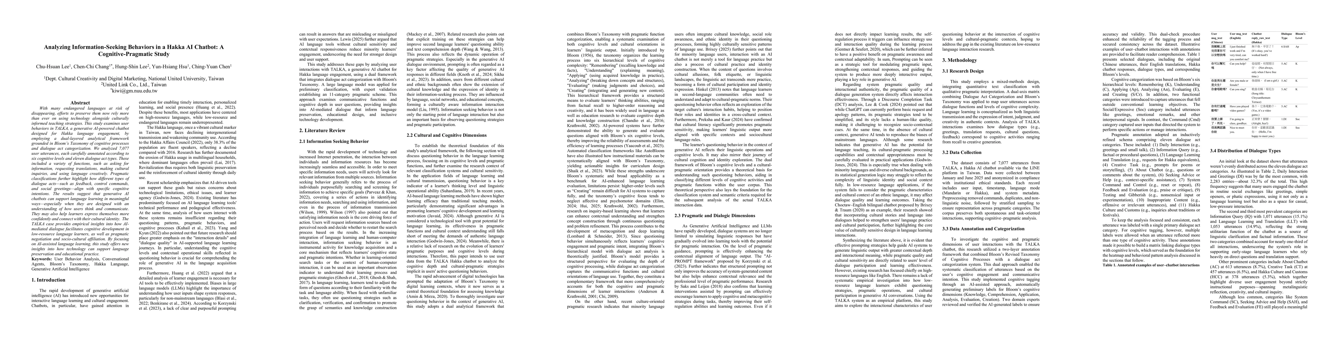 Thumbnail for Analyzing Information-Seeking Behaviors in a Hakka AI Chatbot: A
  Cognitive-Pragmatic Study