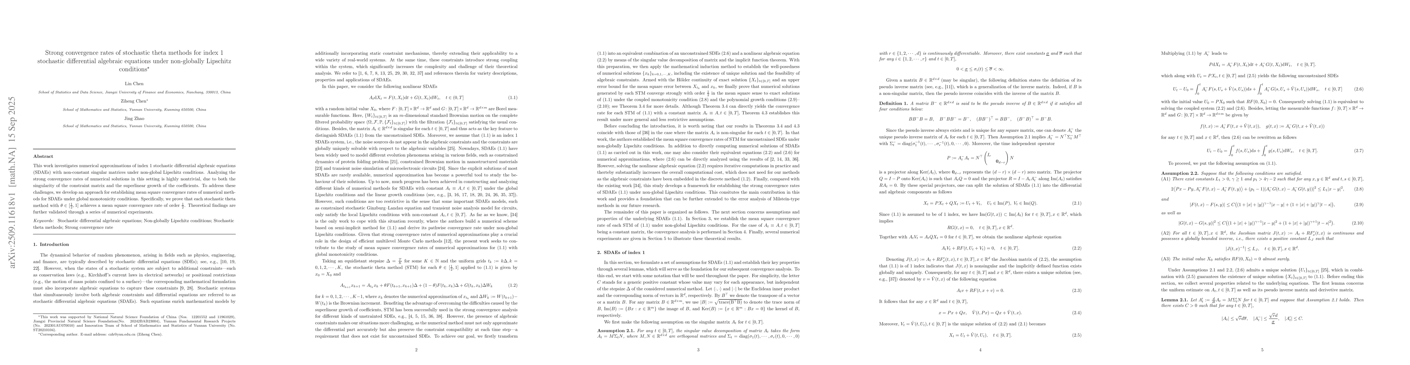 Thumbnail for Strong convergence rates of stochastic theta methods for index 1
  stochastic differential algebraic equations under non-globally Lipschitz
  conditions