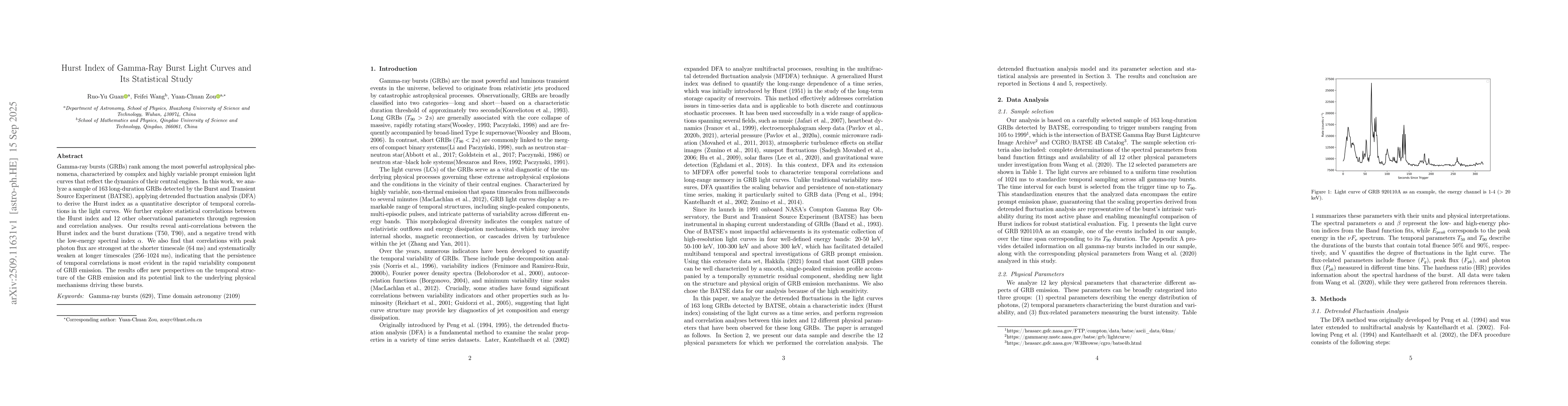 Thumbnail for Hurst Index of Gamma-Ray Burst Light Curves and Its Statistical Study