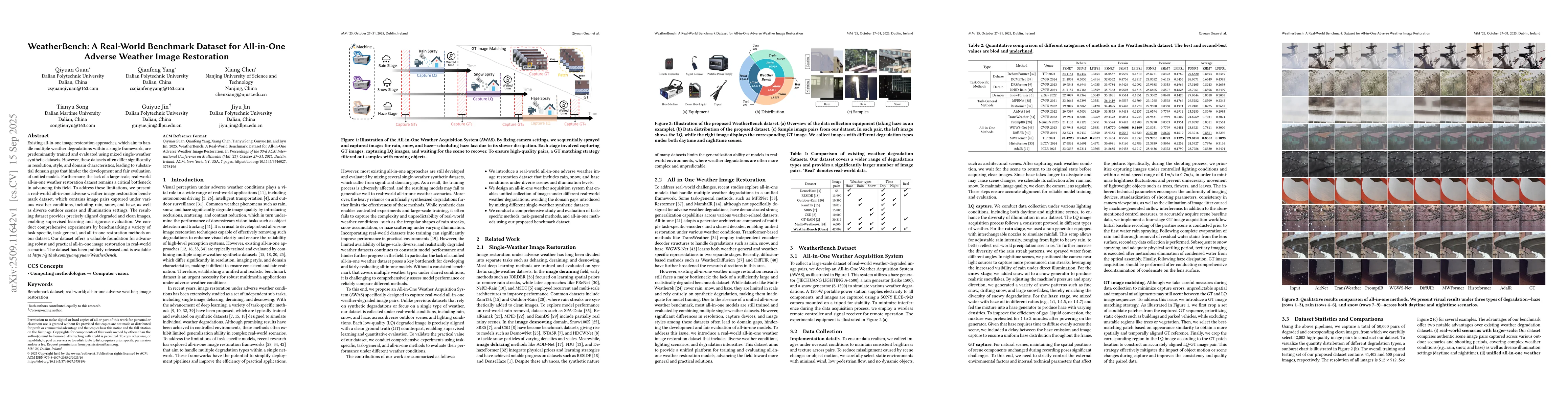 Thumbnail for WeatherBench: A Real-World Benchmark Dataset for All-in-One Adverse
  Weather Image Restoration