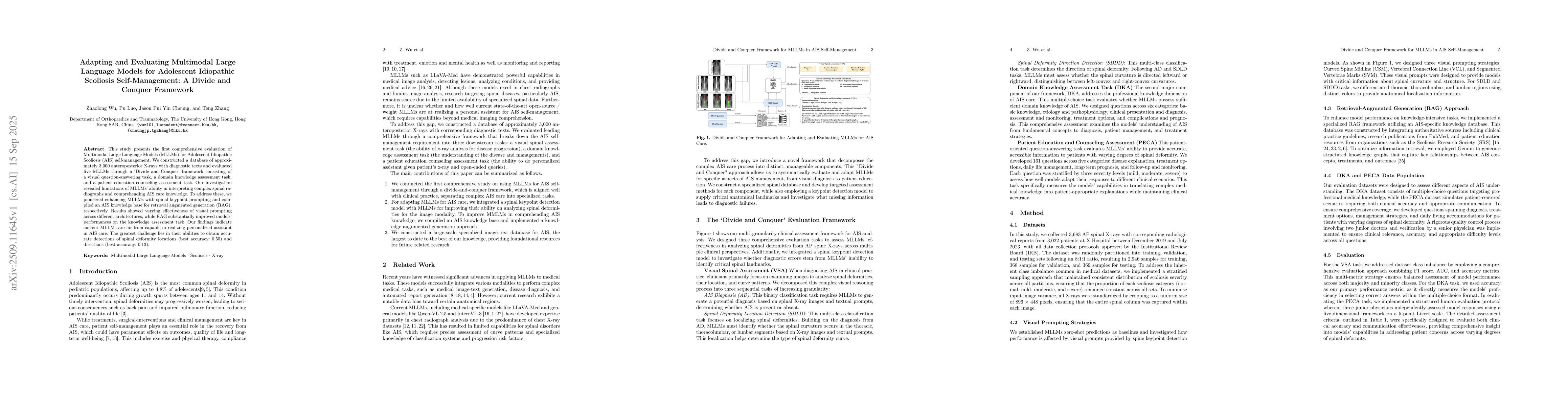 Thumbnail for Adapting and Evaluating Multimodal Large Language Models for Adolescent
  Idiopathic Scoliosis Self-Management: A Divide and Conquer Framework