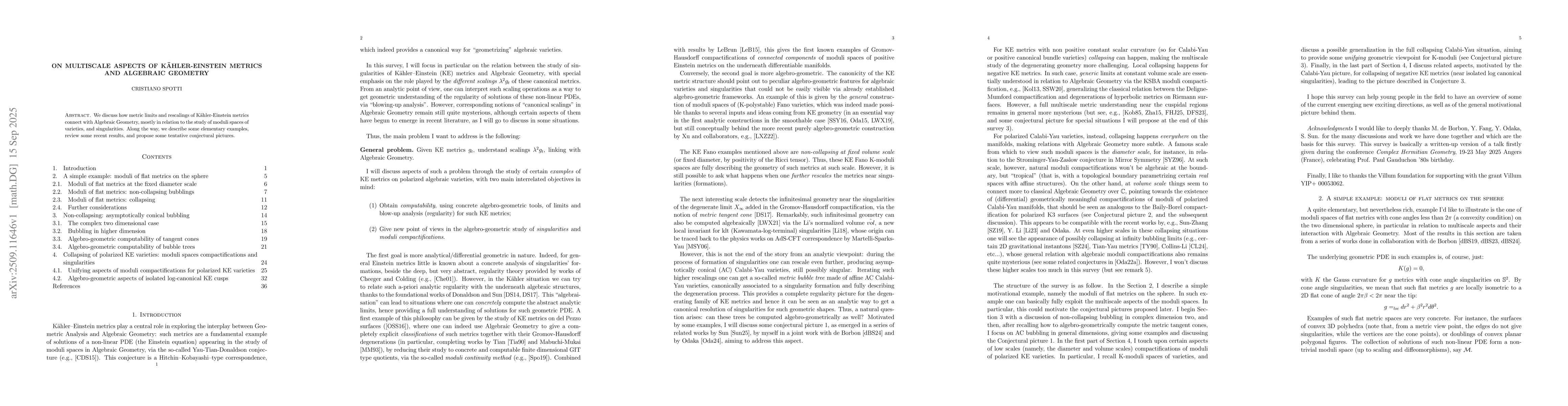 Thumbnail for On multiscale aspects of KĂ¤hler-Einstein metrics and algebraic
  geometry