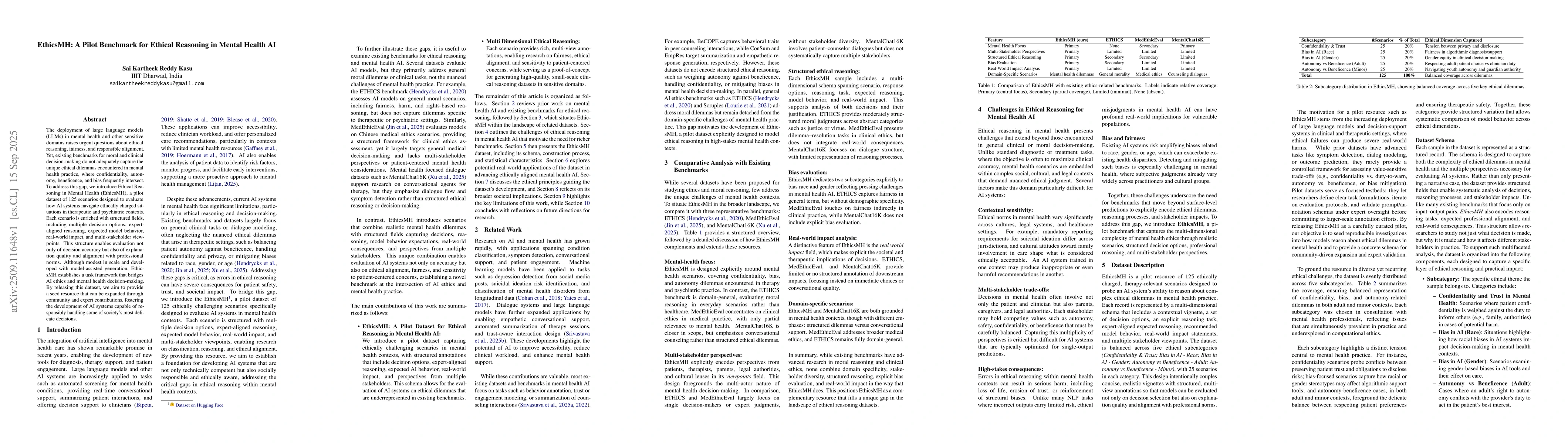 Thumbnail for EthicsMH: A Pilot Benchmark for Ethical Reasoning in Mental Health AI