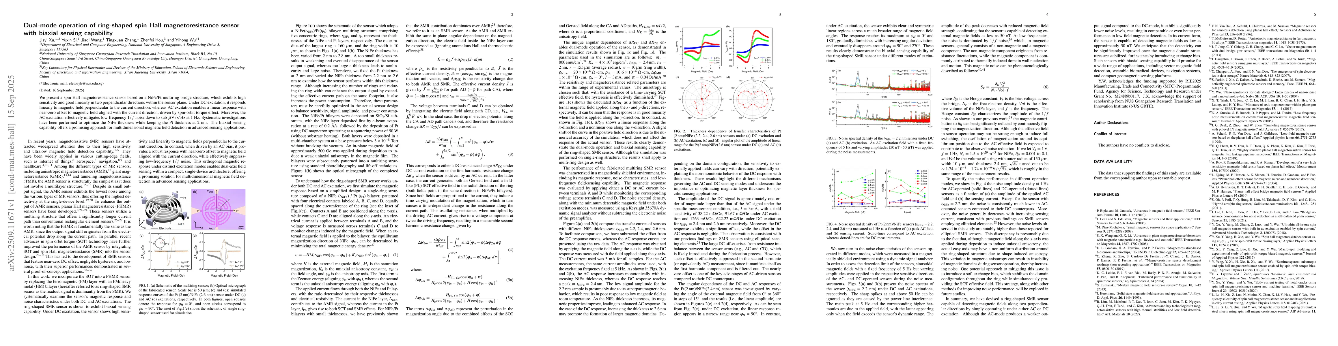 Thumbnail for Dual-mode operation of ring-shaped spin Hall magnetoresistance sensor
  with biaxial sensing capability