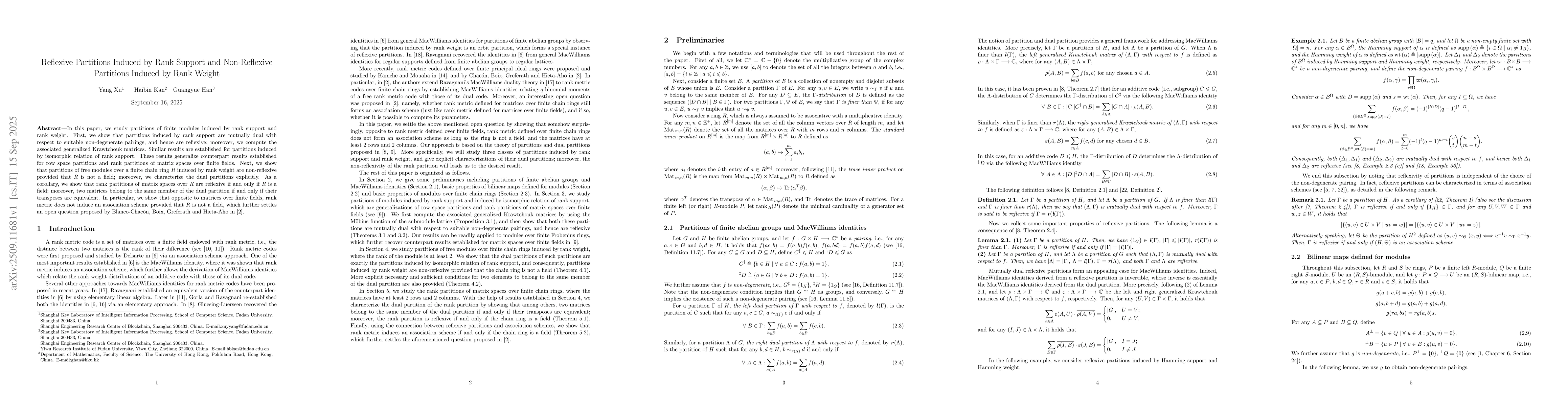 Thumbnail for Reflexive Partitions Induced by Rank Support and Non-Reflexive
  Partitions Induced by Rank Weight