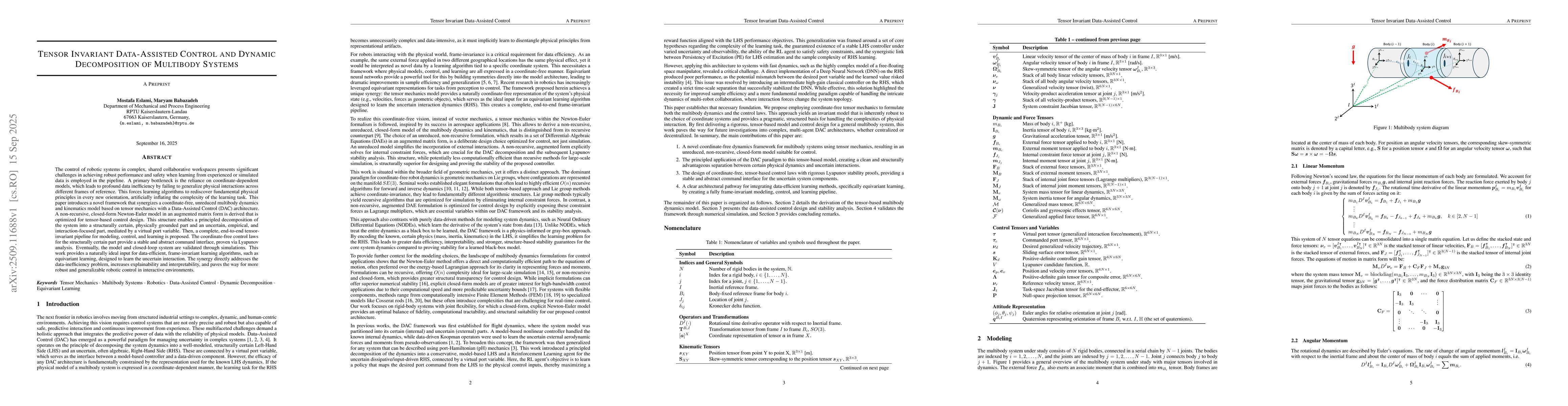 Thumbnail for Tensor Invariant Data-Assisted Control and Dynamic Decomposition of
  Multibody Systems