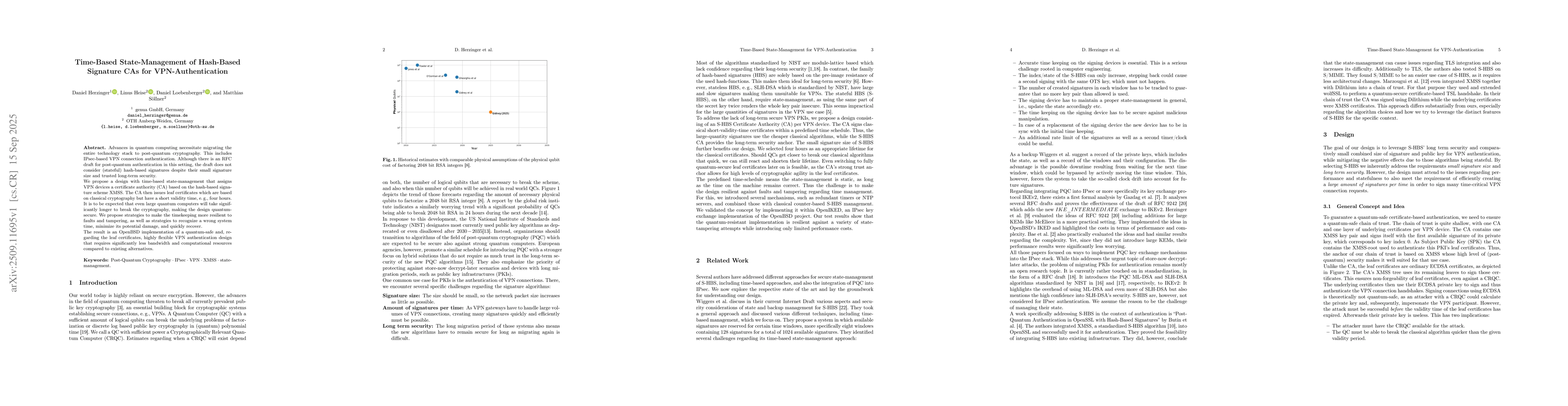 Thumbnail for Time-Based State-Management of Hash-Based Signature CAs for
  VPN-Authentication