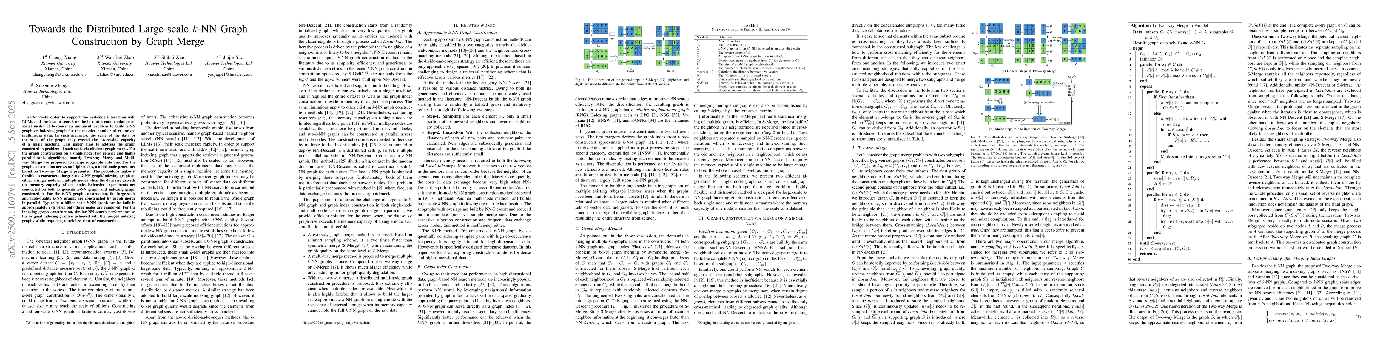 Thumbnail for Towards the Distributed Large-scale k-NN Graph Construction by Graph
  Merge