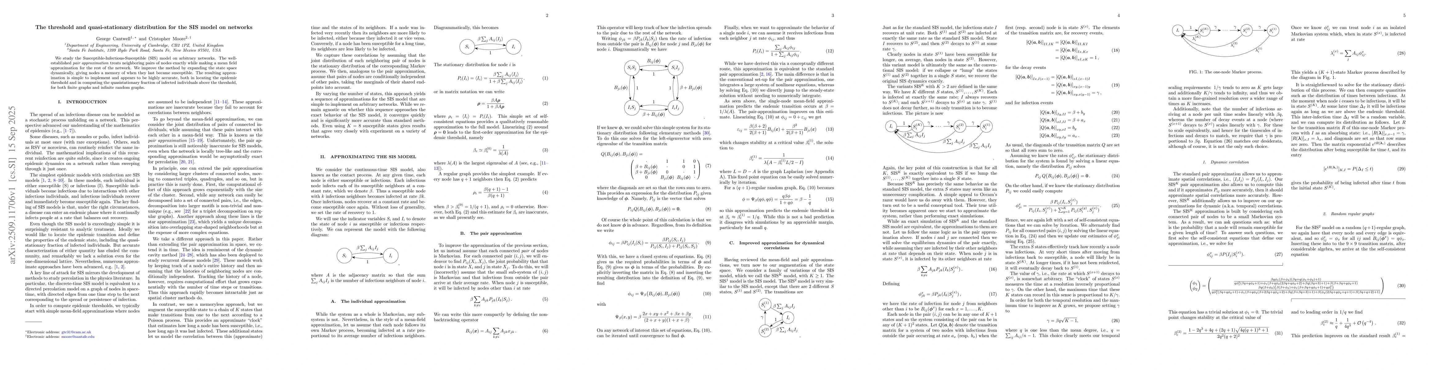 Thumbnail for The threshold and quasi-stationary distribution for the SIS model on
  networks