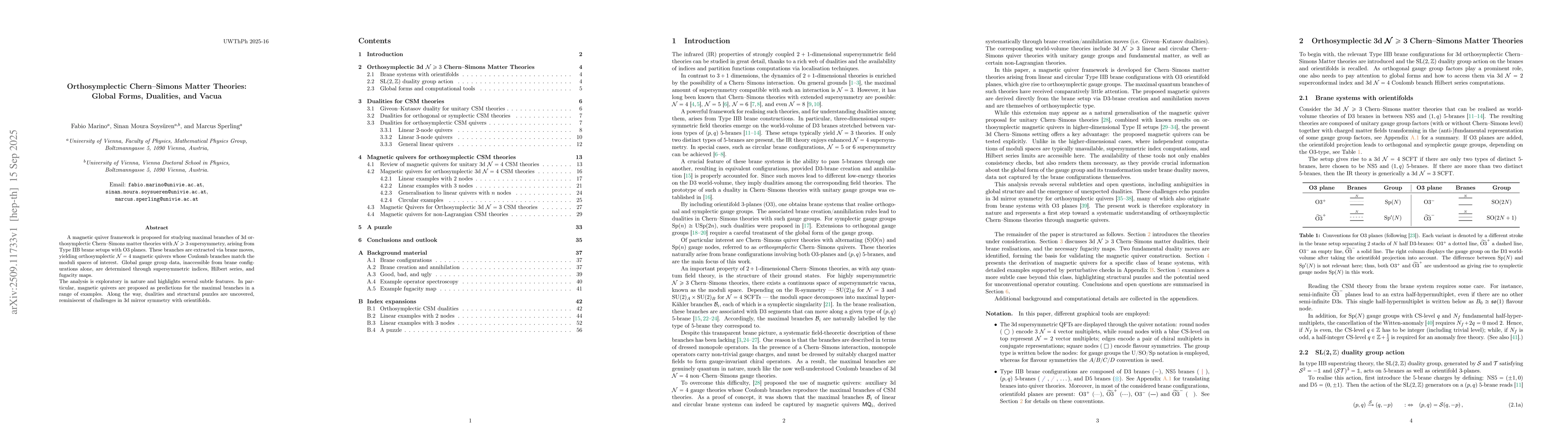 Thumbnail for Orthosymplectic Chern-Simons Matter Theories: Global Forms, Dualities,
  and Vacua
