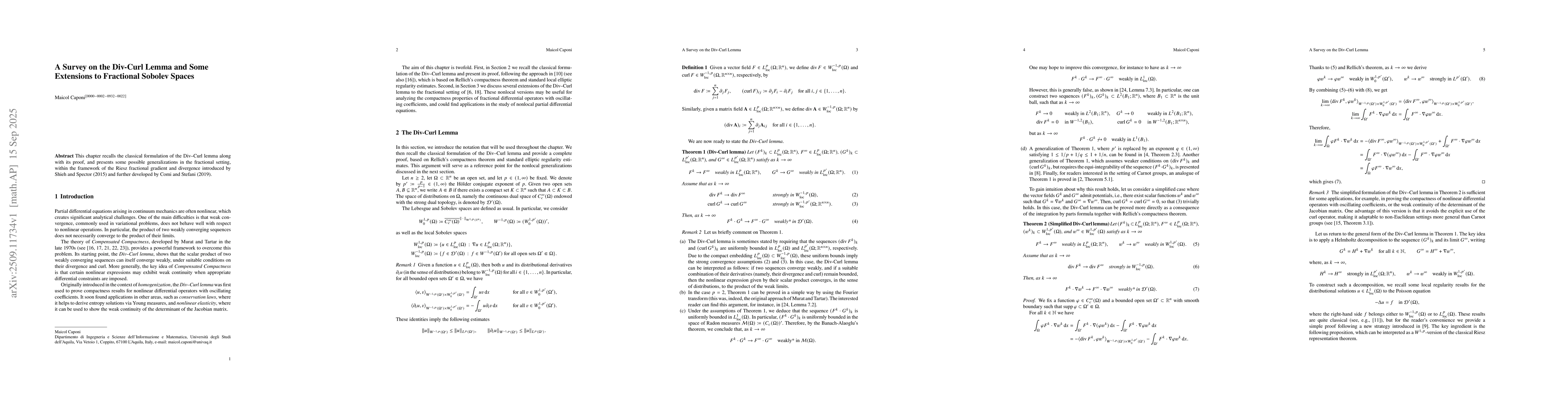 Thumbnail for A Survey on the Div-Curl Lemma and Some Extensions to Fractional Sobolev
  Spaces