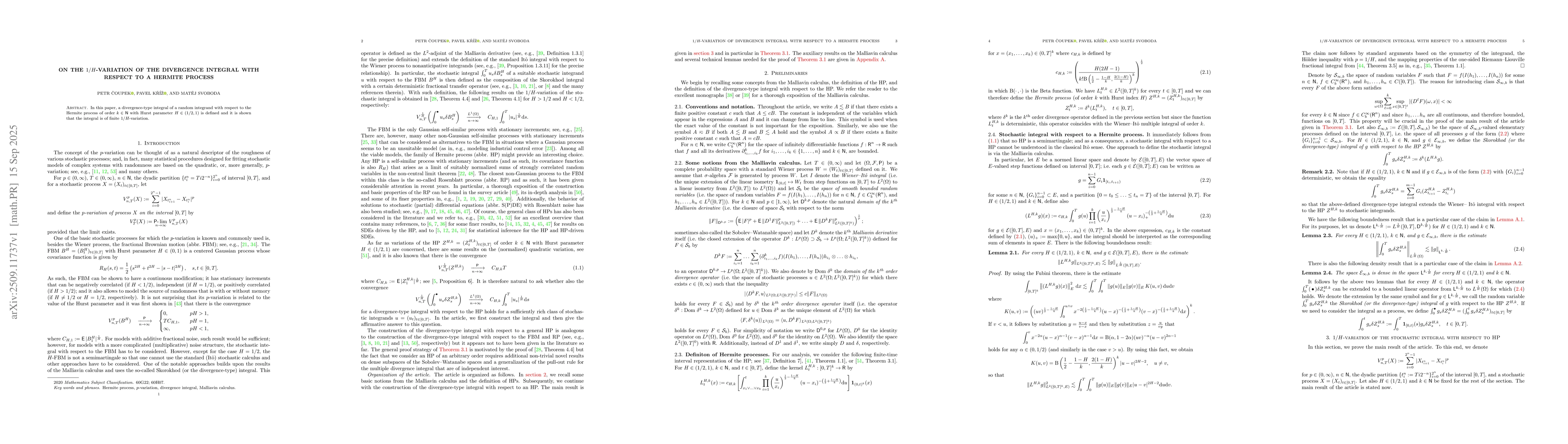 Thumbnail for On the $1/H$-variation of the divergence integral with respect to a
  Hermite process