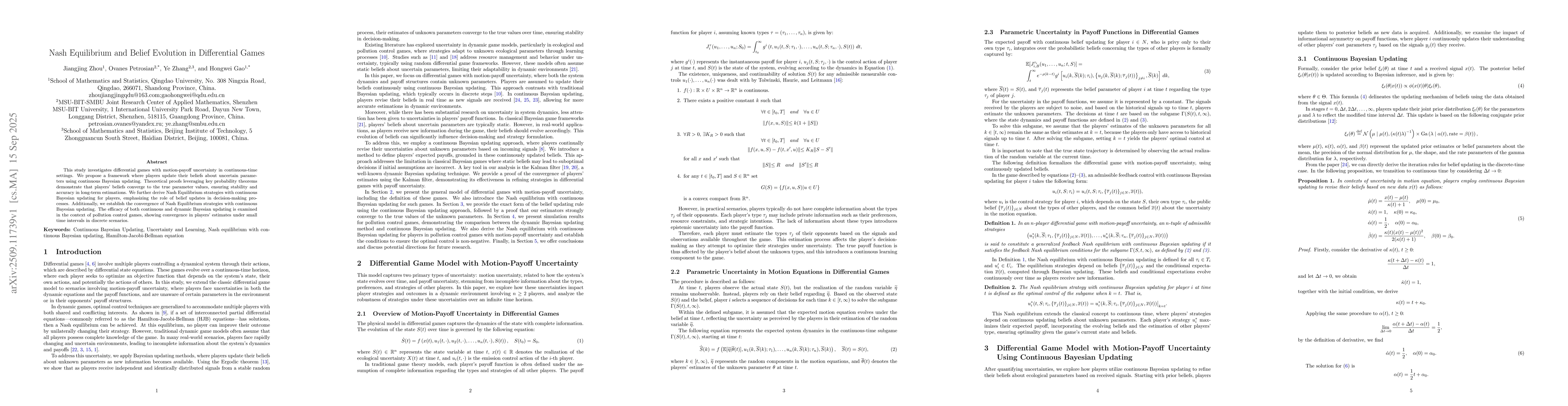 Thumbnail for Nash Equilibrium and Belief Evolution in Differential Games