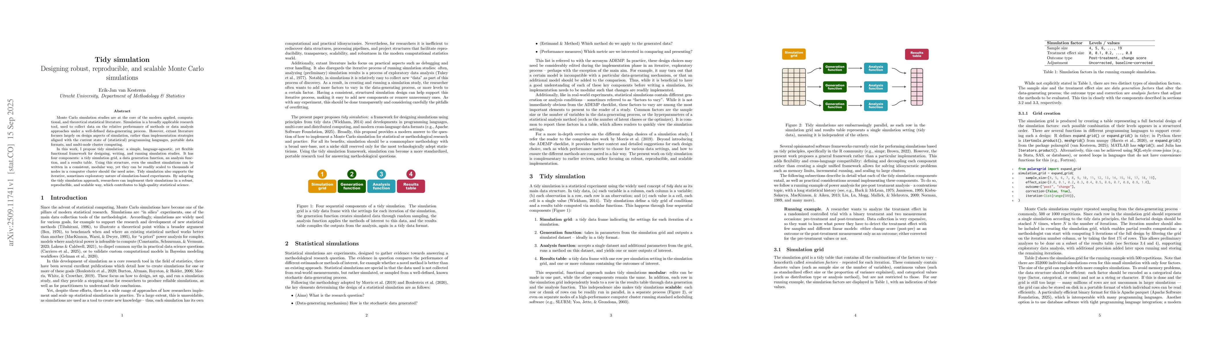 Thumbnail for Tidy simulation: Designing robust, reproducible, and scalable Monte
  Carlo simulations