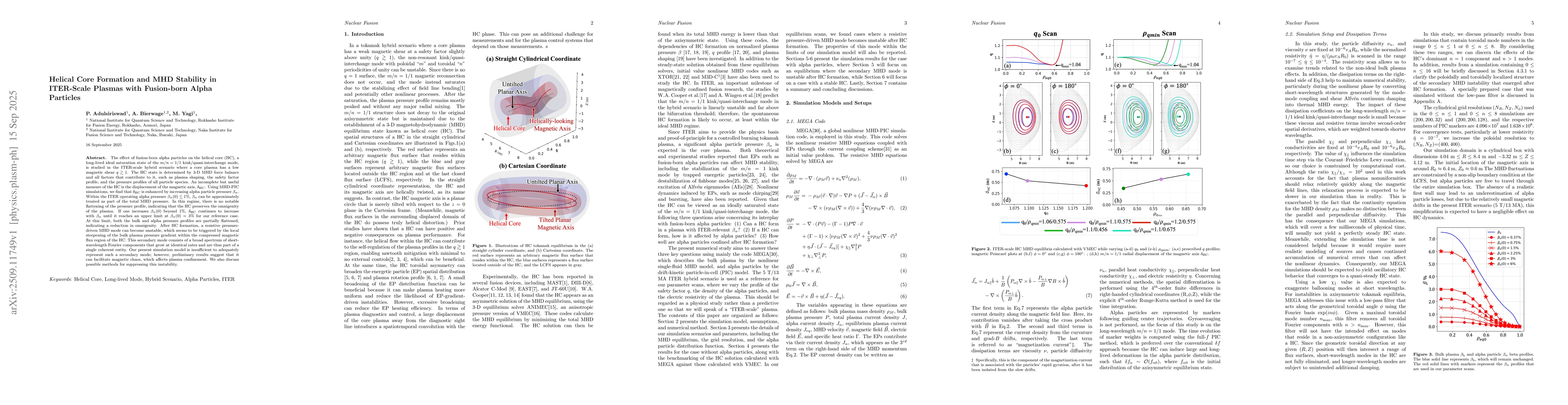Thumbnail for Helical Core Formation and MHD Stability in ITER-Scale Plasmas with
  Fusion-born Alpha Particles