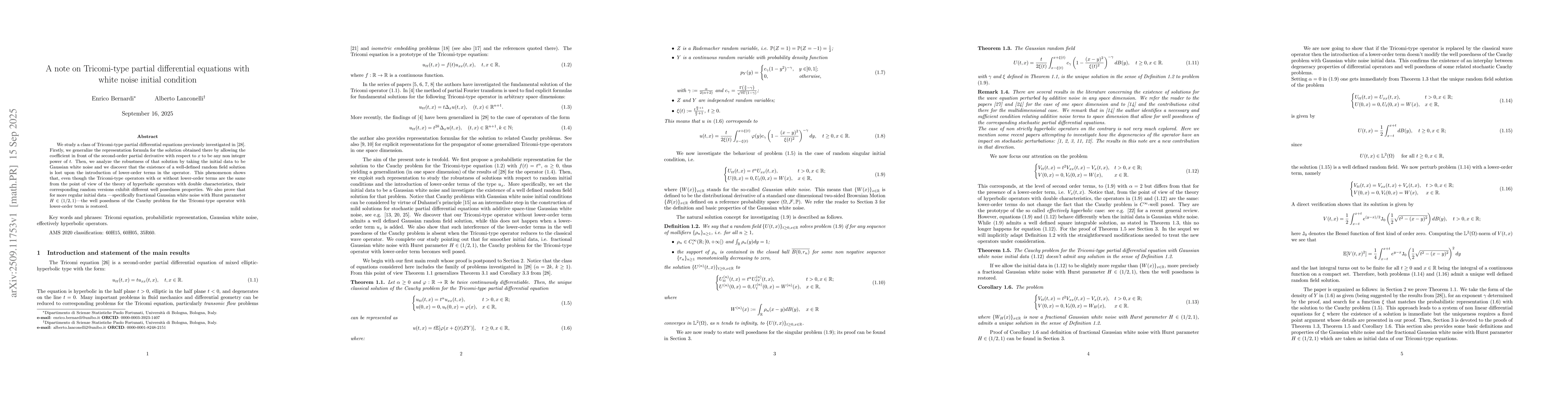 Thumbnail for A note on Tricomi-type partial differential equations with white noise
  initial condition