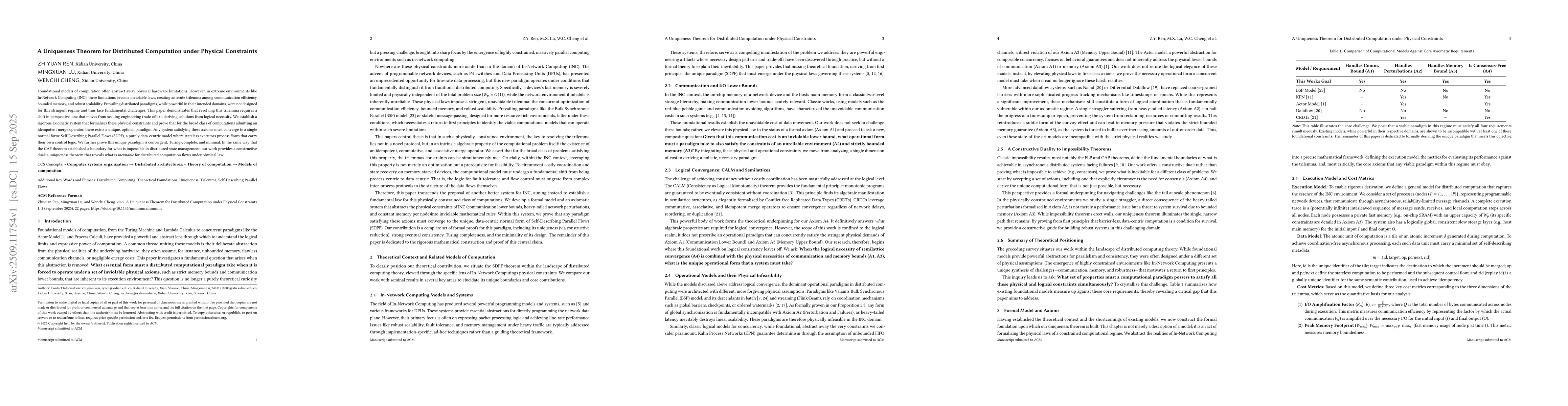 Thumbnail for A Uniqueness Theorem for Distributed Computation under Physical
  Constraint