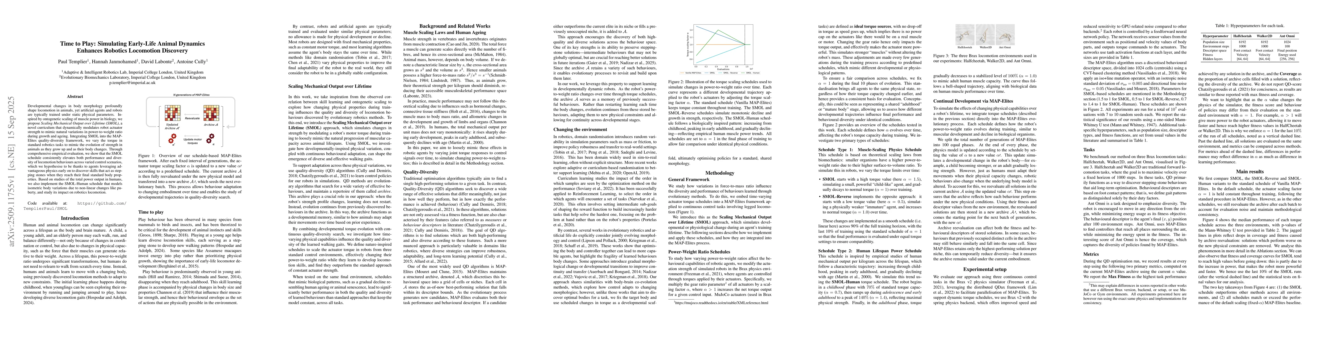 Thumbnail for Time to Play: Simulating Early-Life Animal Dynamics Enhances Robotics
  Locomotion Discovery