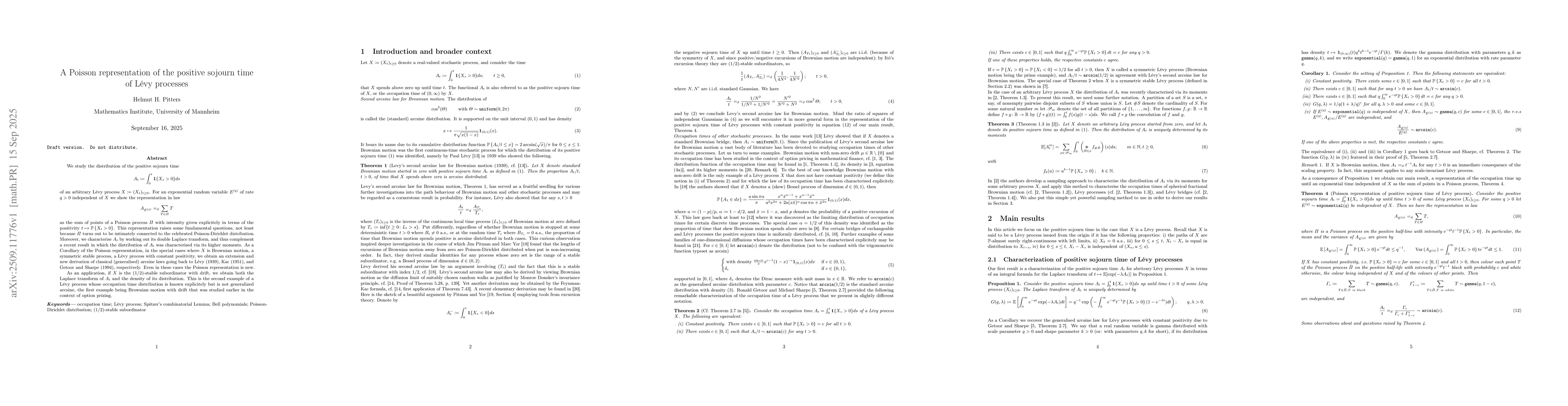 Thumbnail for A Poisson representation of the positive sojourn time of Lévy
  processes