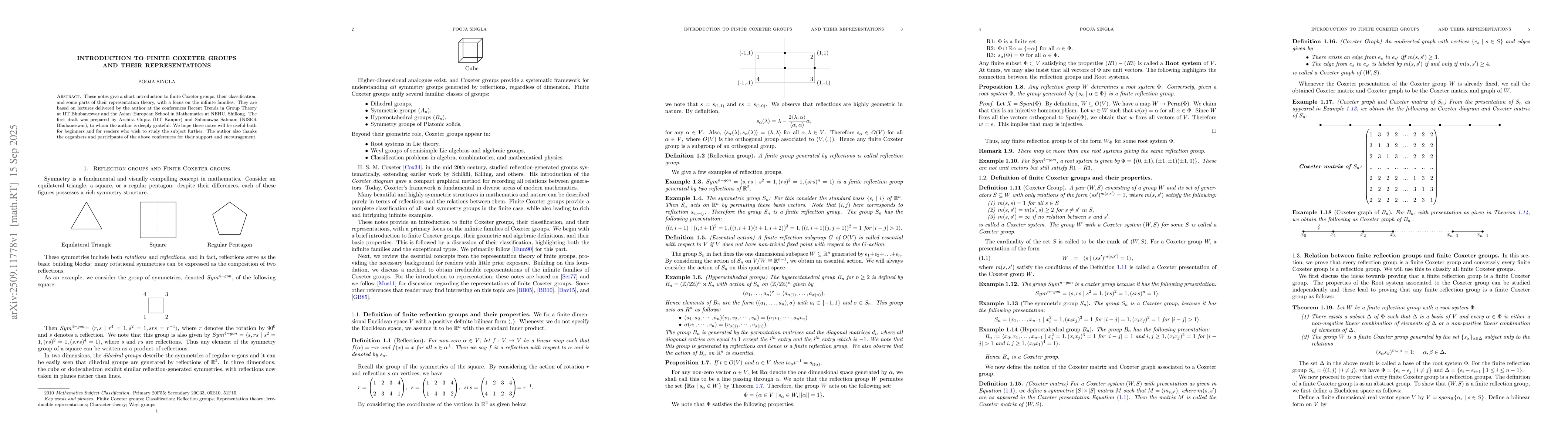 Thumbnail for Introduction to finite Coxeter groups and their representations