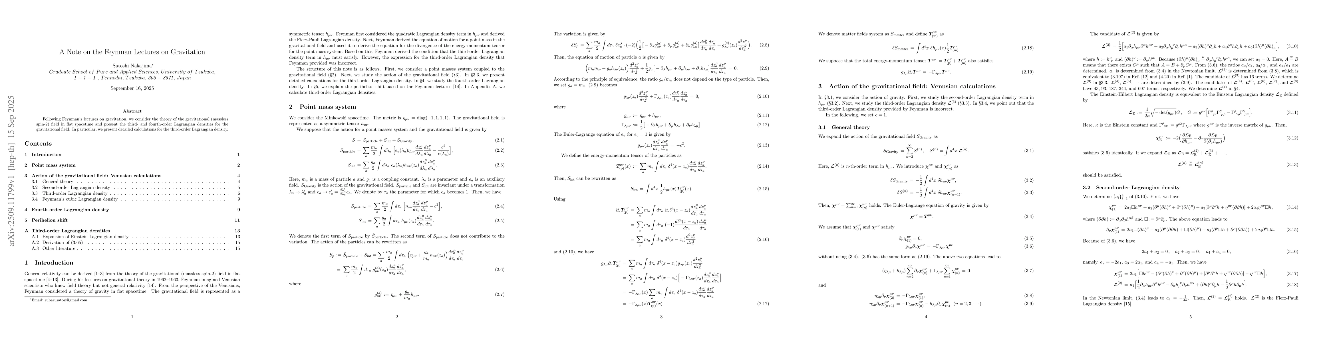 Thumbnail for A Note on the Feynman Lectures on Gravitation