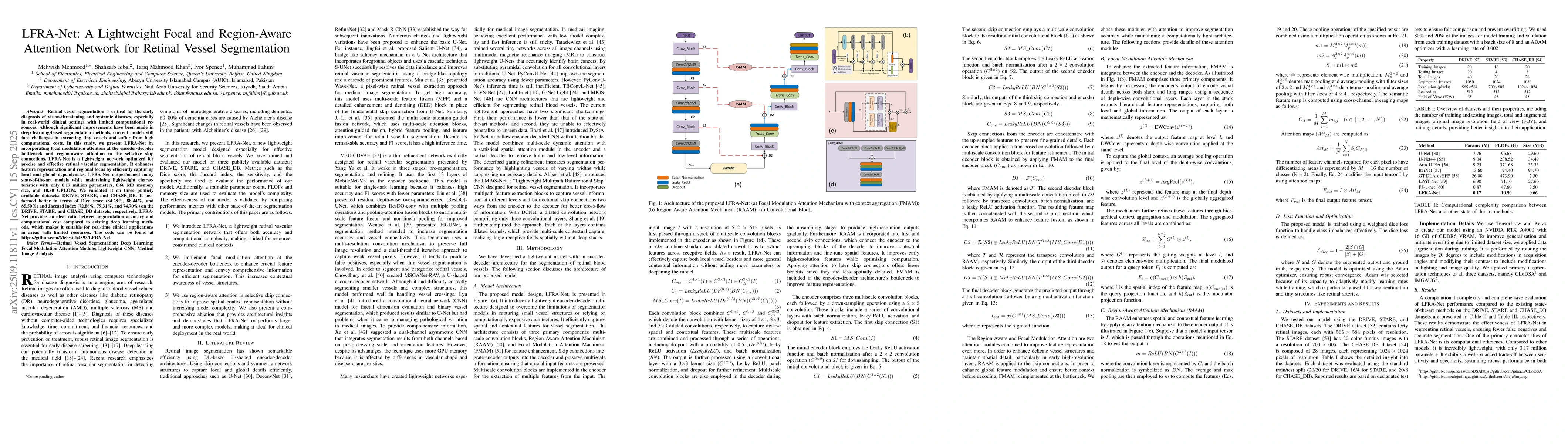 Thumbnail for LFRA-Net: A Lightweight Focal and Region-Aware Attention Network for
  Retinal Vessel Segmentatio
